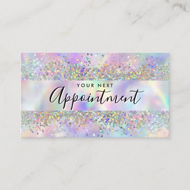 Tarjeta De Citas Salón de maquillaje Purpurina Holográfico (Anverso)