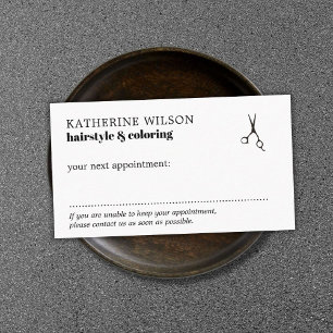 Tarjeta De Citas Salón de pelo de tijeras blancas limpias y simples