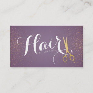 Tarjeta De Citas Salón de pelo de tijeras de oro de color púrpura y