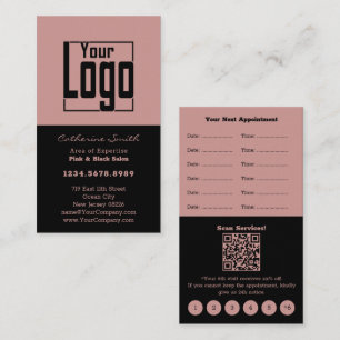 Tarjeta De Citas Salón de pelo elegante Lealtad negra y rosa