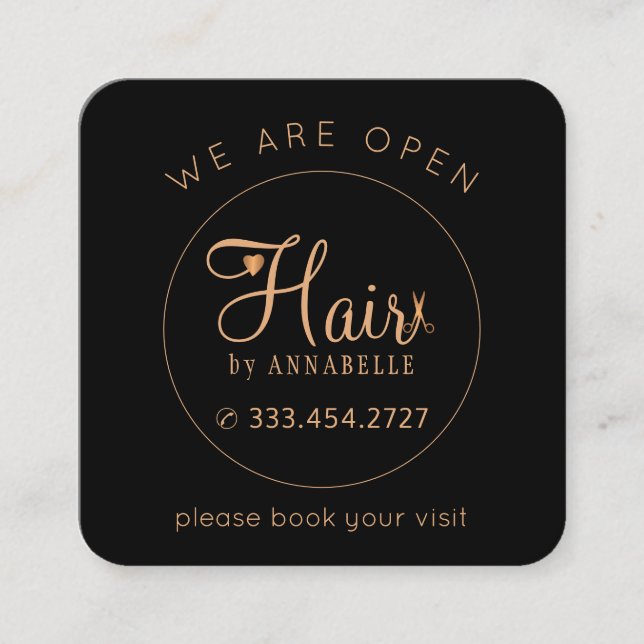 Tarjeta De Citas Salón de pelo moderno elegante peluquería negro (Anverso)
