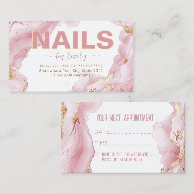 Tarjeta De Citas Salón de uñas Agate negro y dorado Manicurista (Anverso / Reverso)