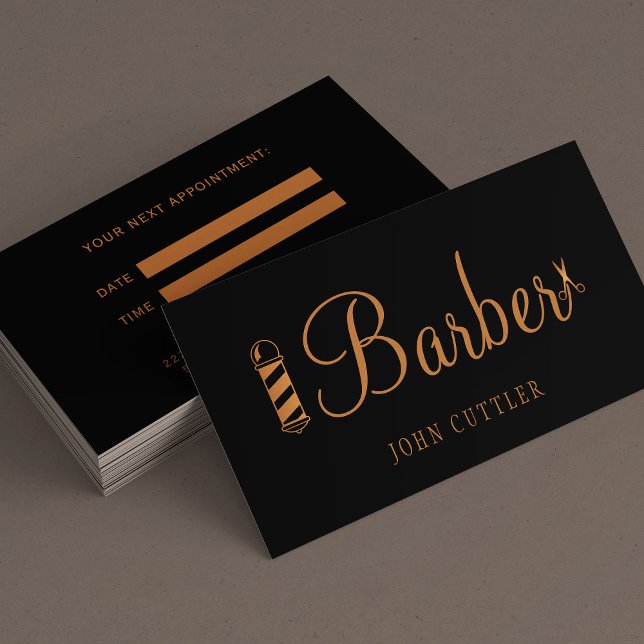 Tarjeta De Citas Salón masculino elegante estilo barbero de oro neg (Subido por el creador)