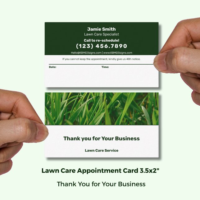 Tarjeta De Citas Servicio de cuidado de césped Combo moderno de agr (Lawn Care Service Modern Combo Thank You & Appointment Card; Size: 3.5x2 Inch (US), Green White)