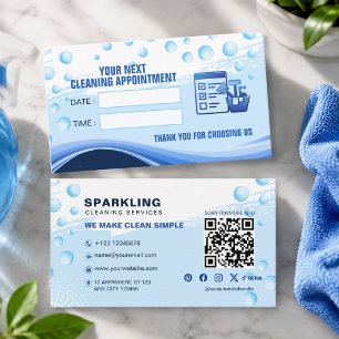 Tarjeta De Citas Servicio de limpieza profesional azul blanco moder