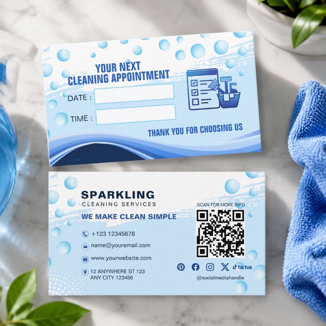Tarjeta De Citas Servicio de limpieza profesional azul blanco moder (Subido por el creador)