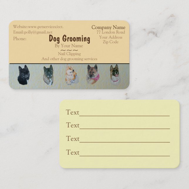 Tarjeta De Citas servicios de cuidado de perros Grooming y mascotas (Anverso / Reverso)