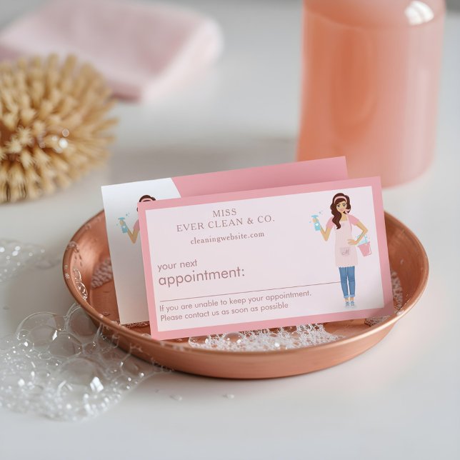 Tarjeta De Citas Servicios modernos de limpieza de mujeres y emplea (Modern Pretty Woman Cleaning & Maid Services Appointment Card)
