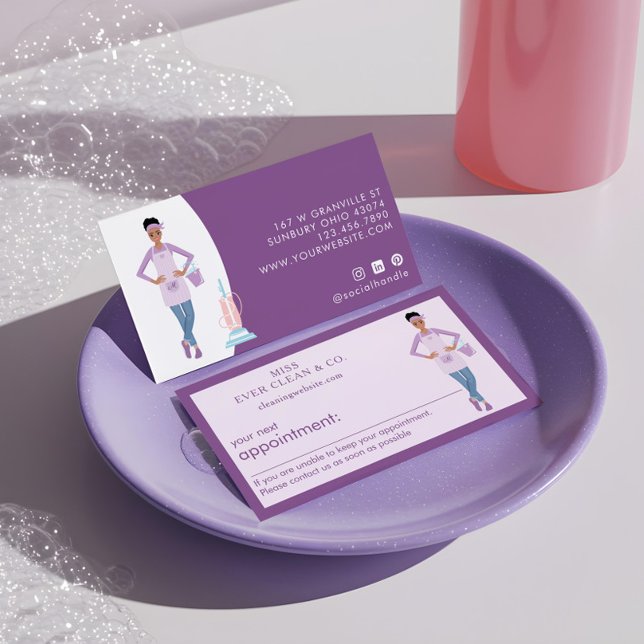 Tarjeta De Citas Servicios modernos de limpieza de mujeres y emplea (Modern Pretty Woman Cleaning & Maid Services Appointment Card)