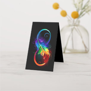 Tarjeta De Citas Símbolo infinito con plumas arcoiris