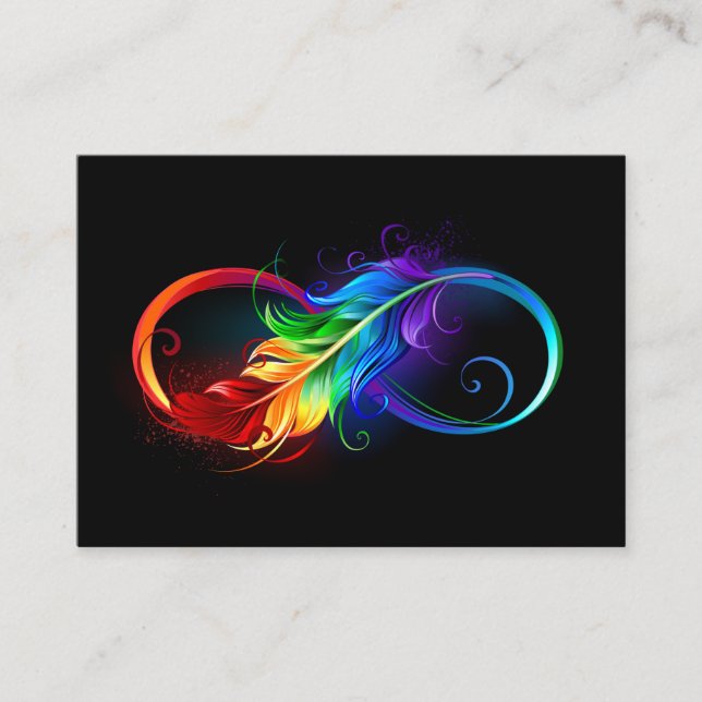 Tarjeta De Citas Símbolo infinito con plumas arcoiris (Anverso)