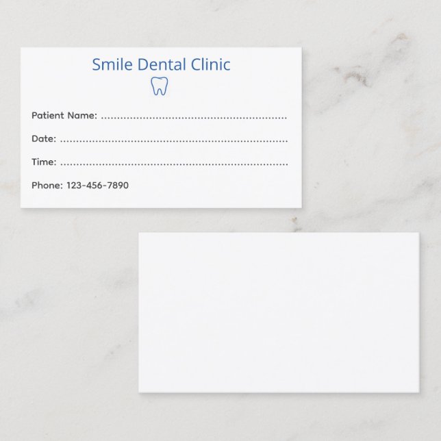 Tarjeta De Citas Simple Dental Appointment Card with Tooth Icon (Anverso / Reverso)