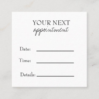 Tarjeta De Citas Simple Elegant Black & White Appointment Card