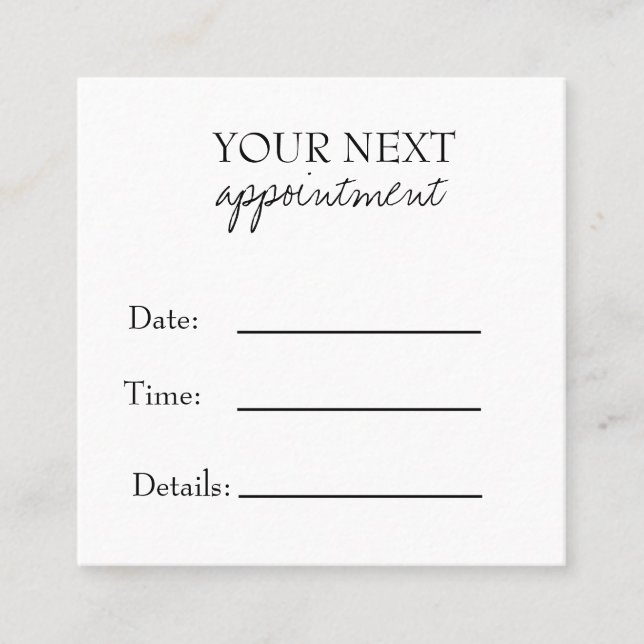 Tarjeta De Citas Simple Elegant Black & White Appointment Card (Anverso)