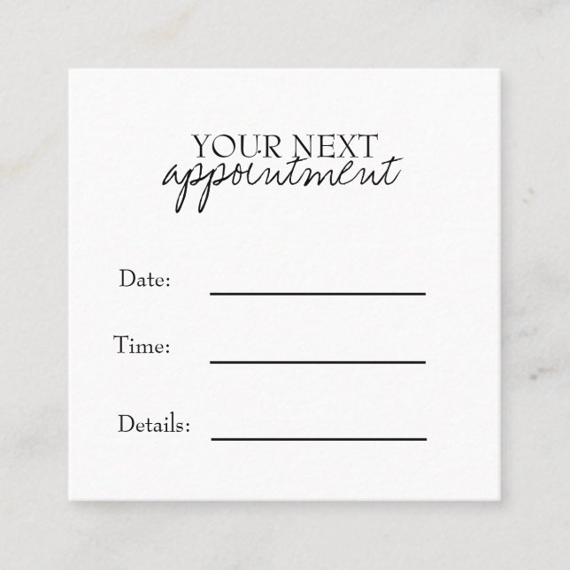 Tarjeta De Citas Simple Elegant Black & White Appointment Card (Anverso)