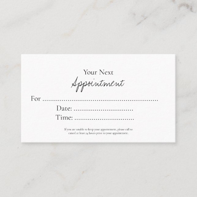 Tarjeta De Citas Simple Elegant Script Appointment Card (Anverso)