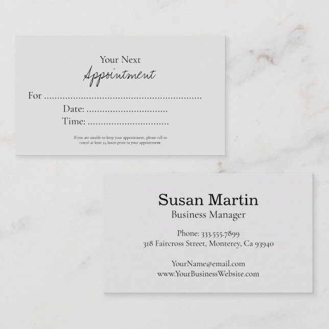 Tarjeta De Citas Simple Elegant Script Appointment Card (Anverso / Reverso)
