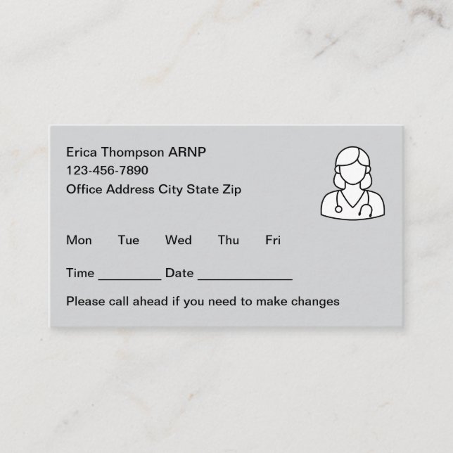 Tarjeta De Citas Simple Nurse Practitioner Appointment Cards (Anverso)