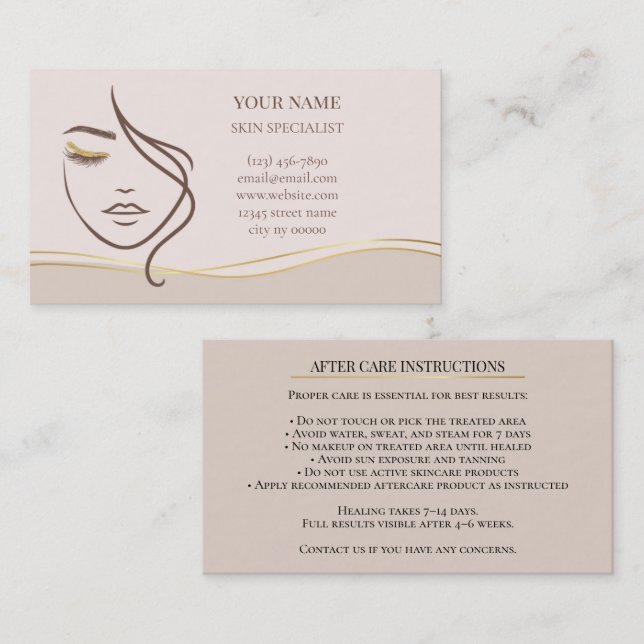 Tarjeta De Citas Skincare & Beauty After care Card (Anverso / Reverso)