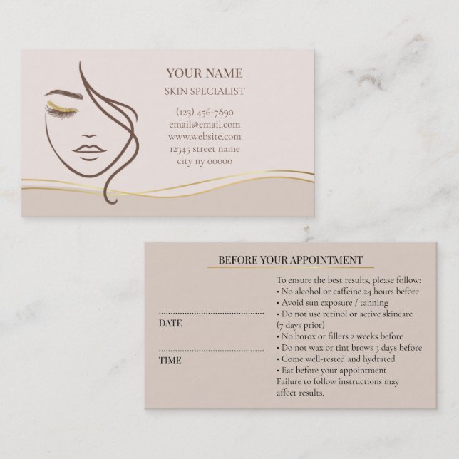 Tarjeta De Citas Skincare & Beauty Before care  Appointment Card (Anverso / Reverso)