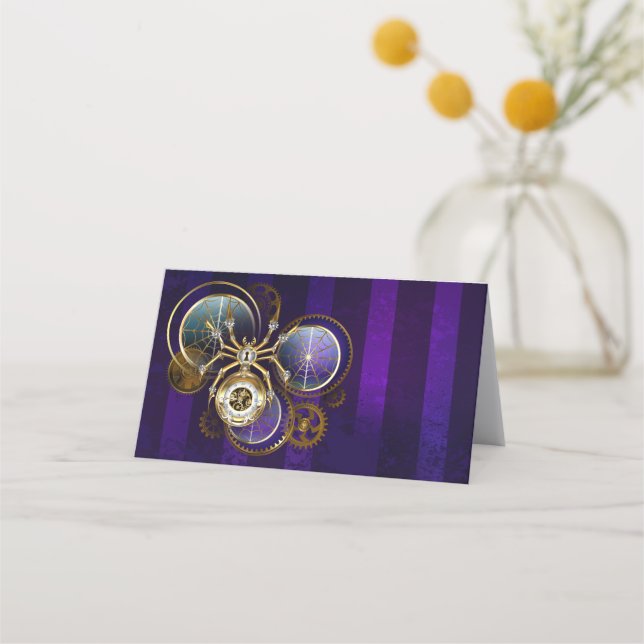 Tarjeta De Citas Spider Steampunk sobre fondo morado (Anverso)