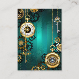 Tarjeta De Citas Steampunk Jewelry Watch sobre un fondo verde