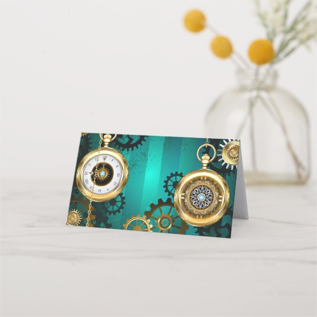 Tarjeta De Citas Steampunk Jewelry Watch sobre un fondo verde (Anverso)