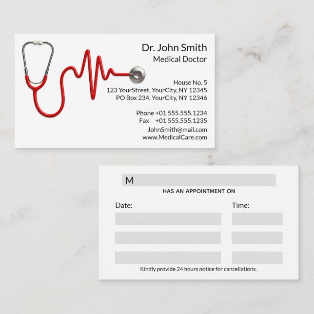 Tarjeta De Citas Stethoscope EKG Línea latido ECG Wave Médico (Anverso / Reverso)