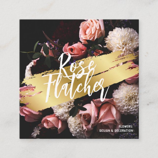 Tarjeta De Citas Taller de Flores Oro Negro (Anverso)
