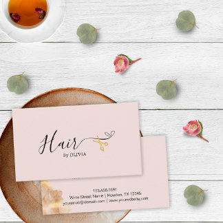 Tarjeta De Citas Tijeras de oro elegantes peluquero rosa rubor cabe