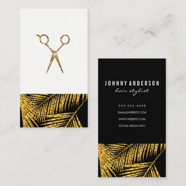 Tarjeta De Citas Tijeras modernas de estilo de hoja de oro (Anverso / Reverso)