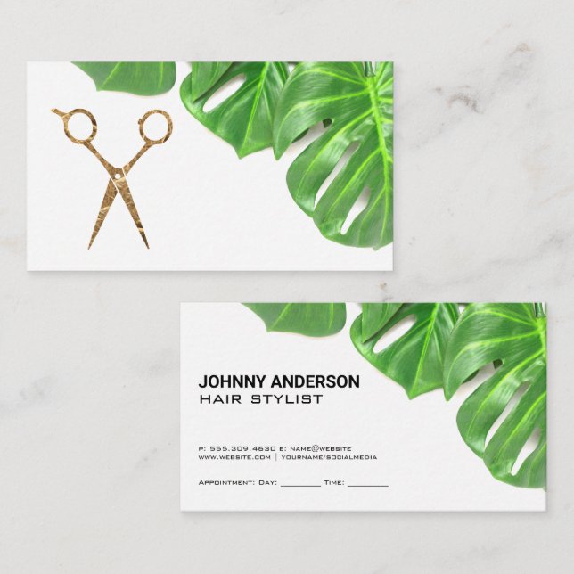 Tarjeta De Citas Tijeras | Monstera (Anverso / Reverso)