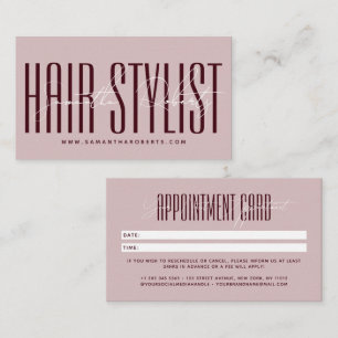 Tarjeta De Citas Tipografía de guión de peluquero moderno rosa rojo