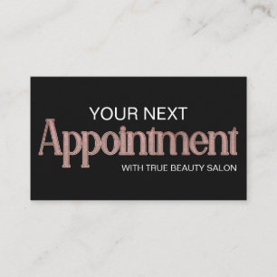 Tarjeta De Citas Tipografía moderna Glam Black Rosa Gold Purpurina