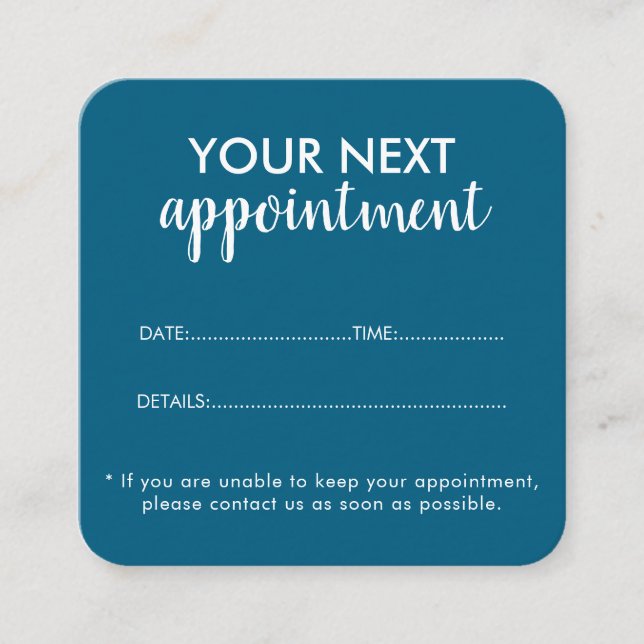 Tarjeta De Citas Trendy Modern Salon Appointment Reminder Card (Anverso)