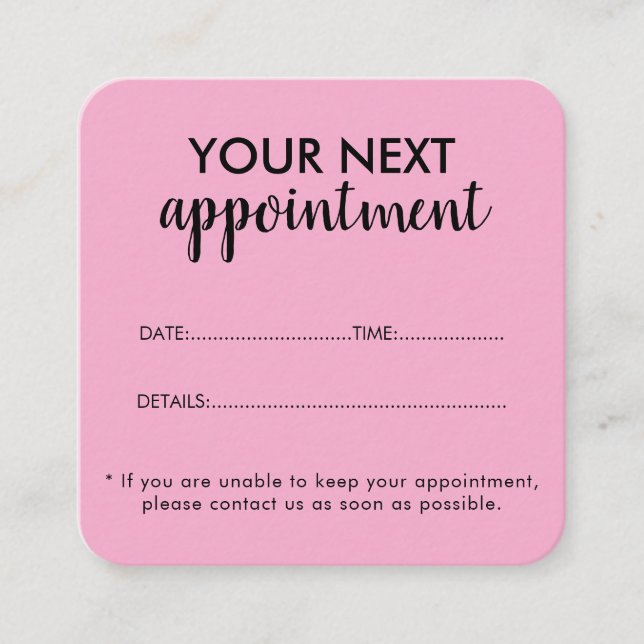 Tarjeta De Citas Trendy Modern Salon Appointment Reminder Card (Anverso)