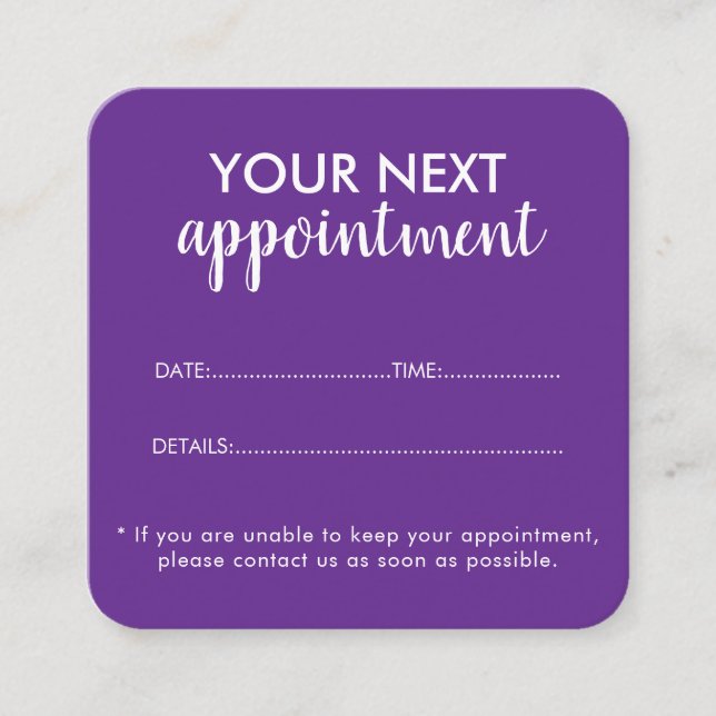 Tarjeta De Citas Trendy Modern Salon Appointment Reminder Card (Anverso)