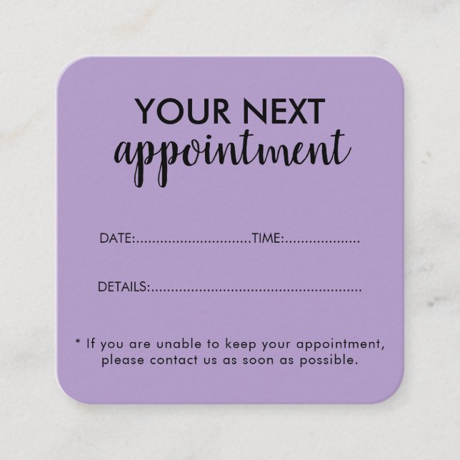 Tarjeta De Citas Trendy Modern Salon Appointment Reminder Card (Anverso)