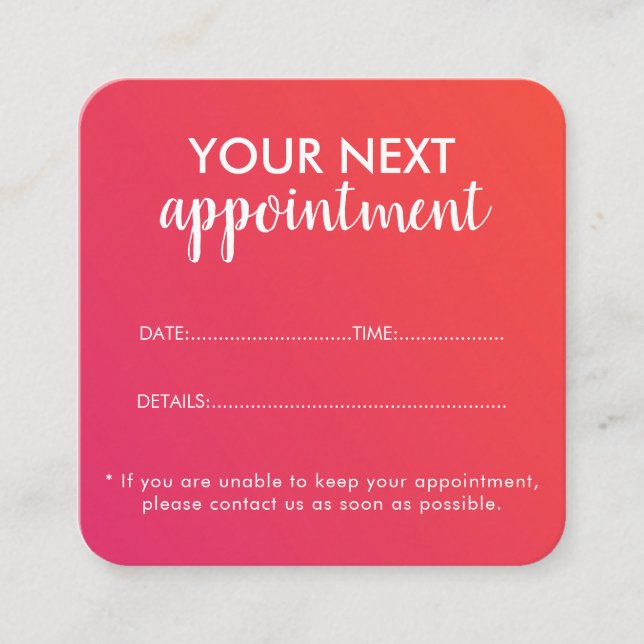 Tarjeta De Citas Trendy Modern Salon Appointment Reminder Card (Anverso)
