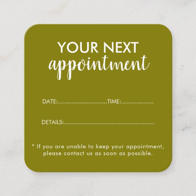 Tarjeta De Citas Trendy Modern Salon Appointment Reminder Card (Anverso)