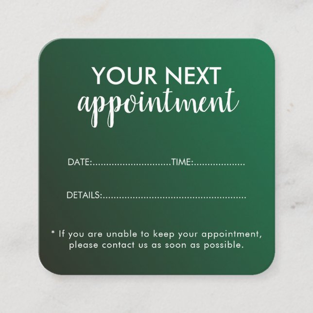 Tarjeta De Citas Trendy Modern Salon Appointment Reminder Card (Anverso)