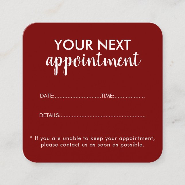 Tarjeta De Citas Trendy Modern Salon Appointment Reminder Card (Anverso)