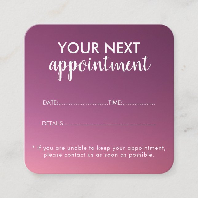 Tarjeta De Citas Trendy Modern Salon Appointment Reminder Card (Anverso)
