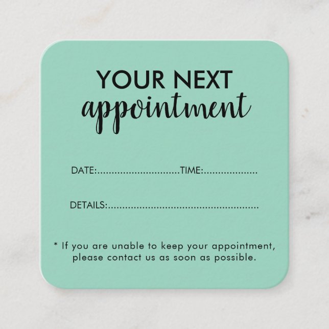 Tarjeta De Citas Trendy Modern Salon Appointment Reminder Card (Anverso)