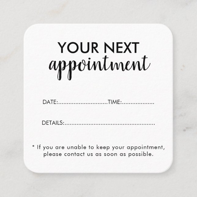 Tarjeta De Citas Trendy Modern Salon Appointment Reminder Card (Anverso)