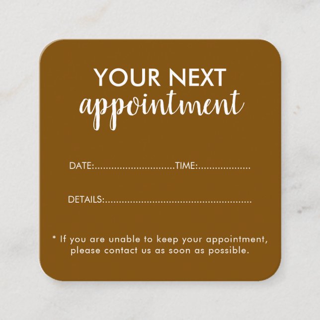Tarjeta De Citas Trendy Modern Salon Appointment Reminder Card (Anverso)