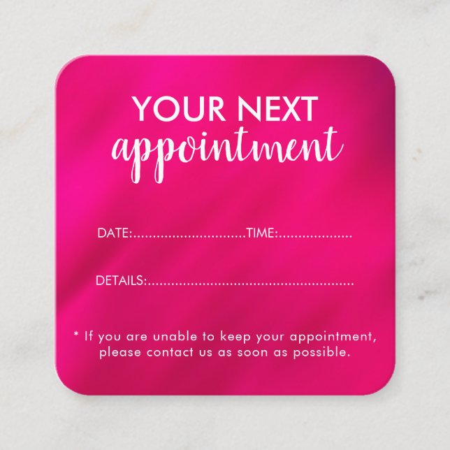 Tarjeta De Citas Trendy Modern Salon Appointment Reminder Card (Anverso)