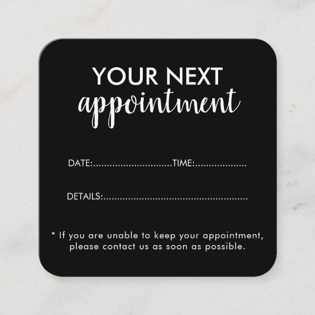 Tarjeta De Citas Trendy Modern Salon Appointment Reminder Card (Anverso)