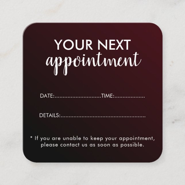 Tarjeta De Citas Trendy Modern Salon Appointment Reminder Card (Anverso)