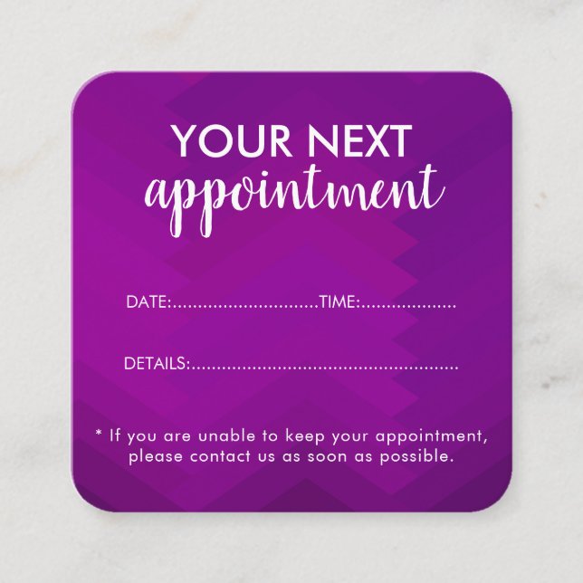 Tarjeta De Citas Trendy Modern Salon Appointment Reminder Card (Anverso)